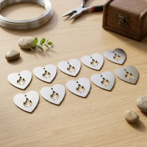 Pack x10 - Corazón con llama de Acero Inox (4cm) 