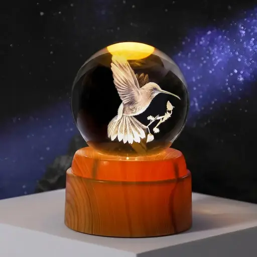 [IMP-346] Lamp. Esfera de Vidrio GIRATORIA - Colibrí (6cm)