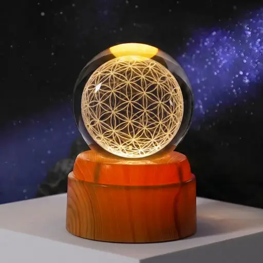 [IMP-347] Lamp. Esfera de Vidrio GIRATORIA - Flor de la Vida (6cm)
