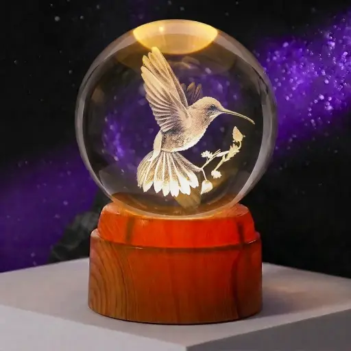 [IMP-349] Lamp. Esfera de Vidrio GIRATORIA - Colibrí (8cm)